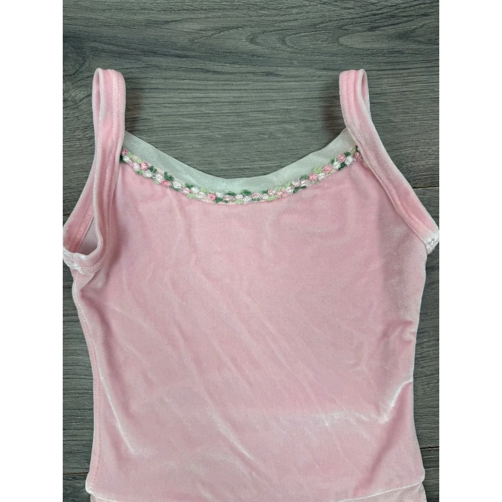 Vintage Pink Velvet Ballet Leotard Floral Embroidery Glitter Skirt Kids Medium